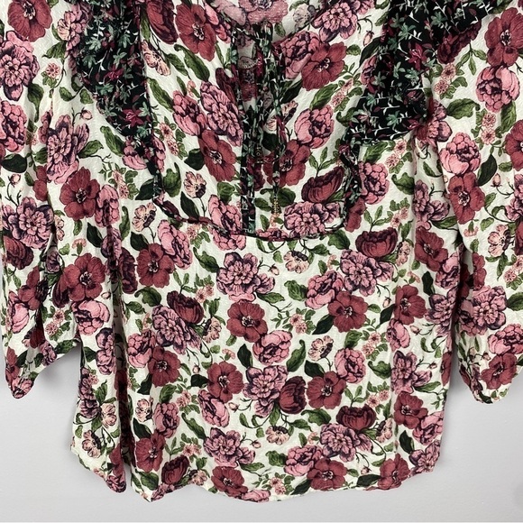 Jane & Delancey Pink Red Floral Boho Ruffled Blouse Medium - Picture 4 of 11